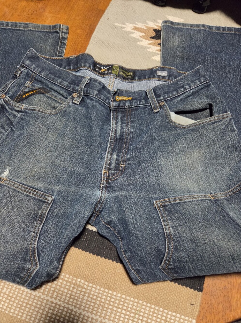 Men's Ariat Blue Denim Jeans - Casual Straight Fit W Wear As Noted